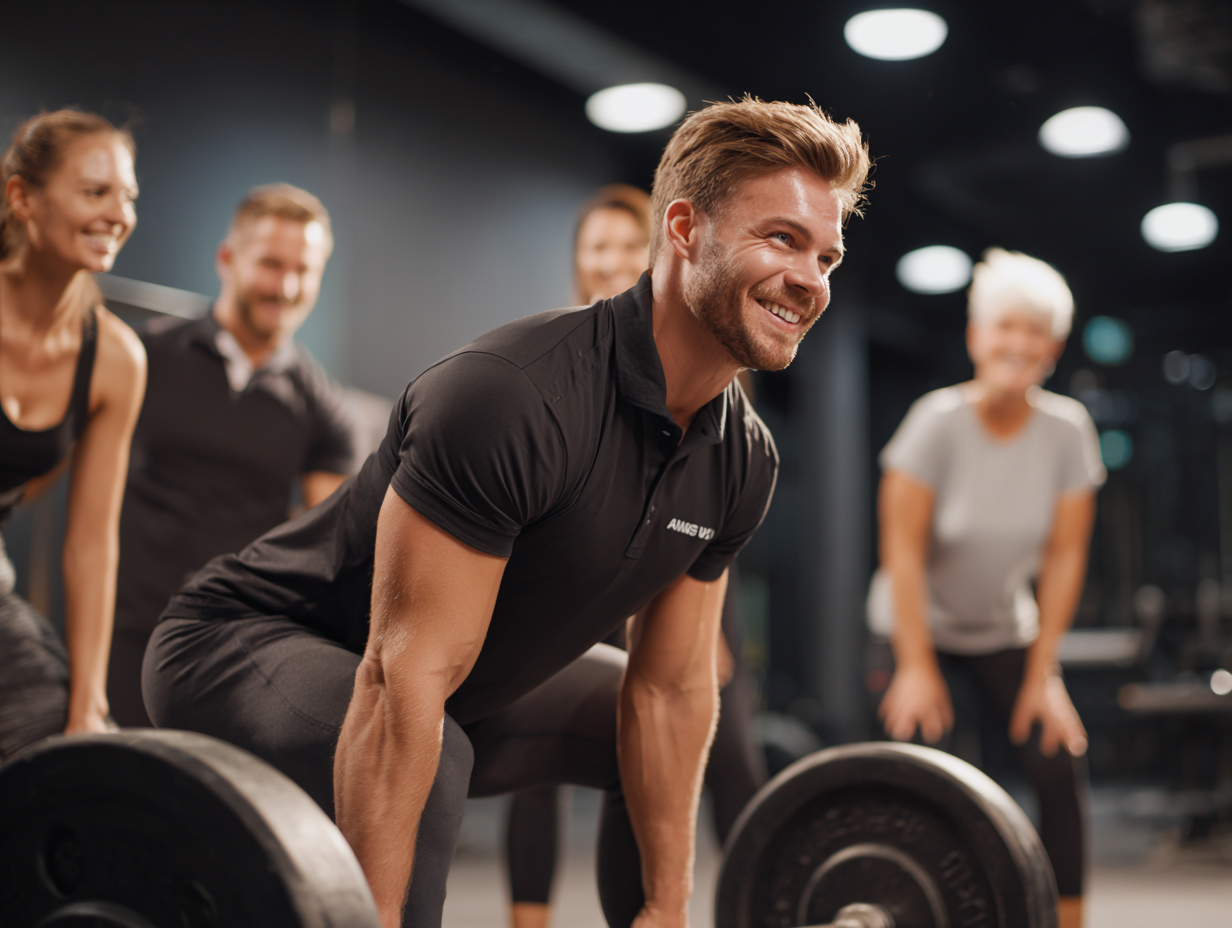 Сучасний спортивний зал з людьми що тренуються